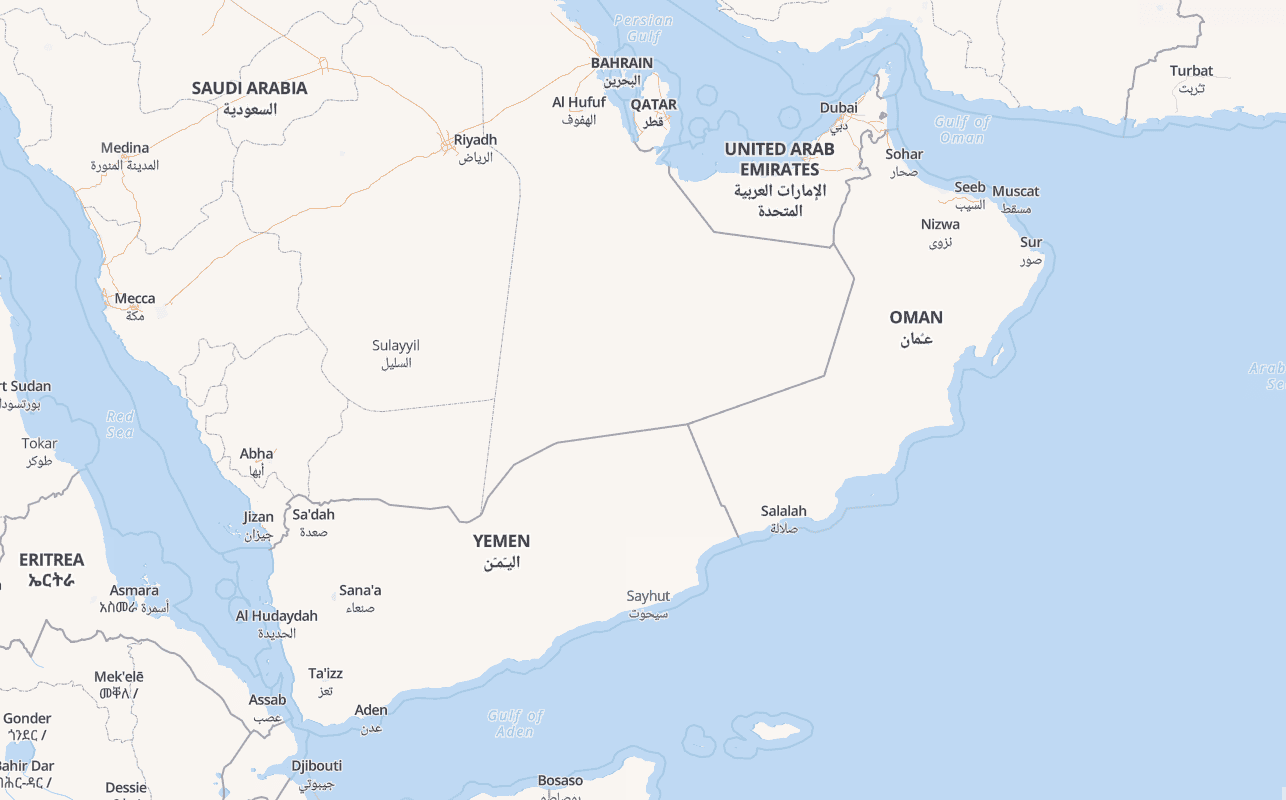 Map of Arabian peninsula with Arabic text