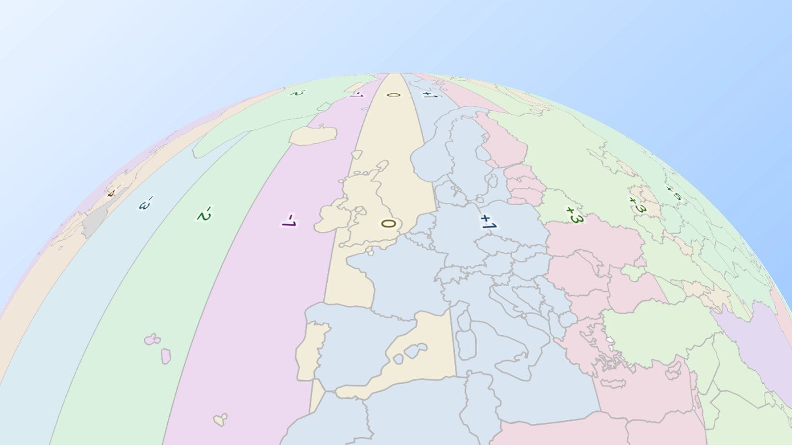 Time zones shown on a globe