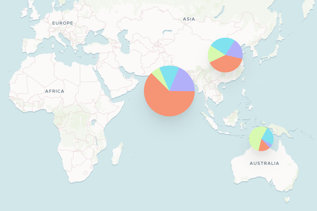 Pie charts on a map using MapTiler Dataviz style