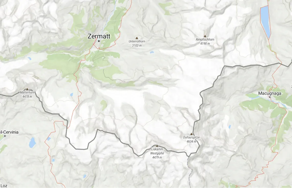 Outdoor map of switzerland around zermatt