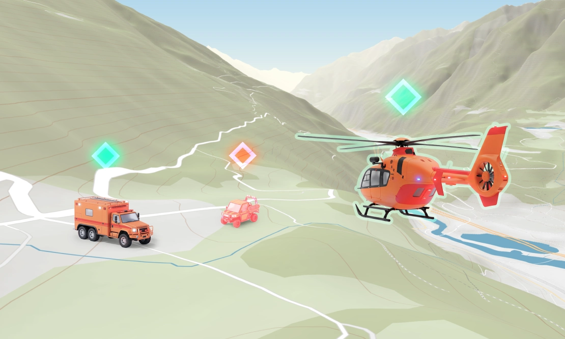 Rescue operation with a real-world-like map