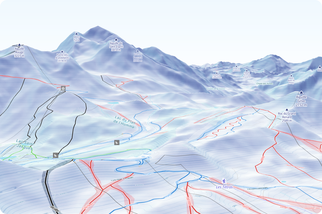 Detailed winter activity maps with ski routes and other seasonal information