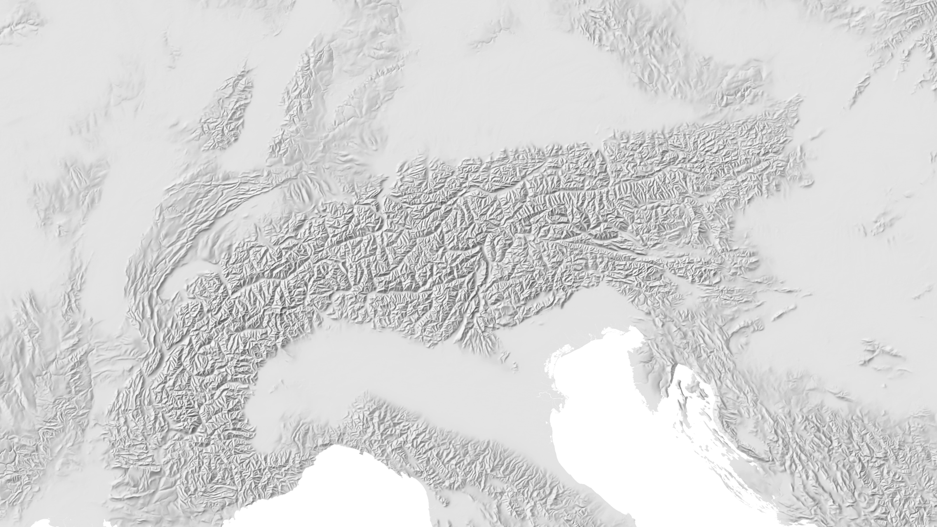 Hand drawn hillshade layer for the Alps