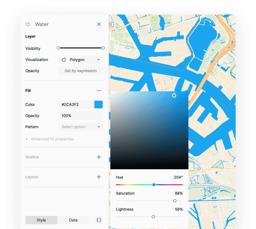 Regolazione rapida dei colori delle mappe nella personalizzazione di MapTiler