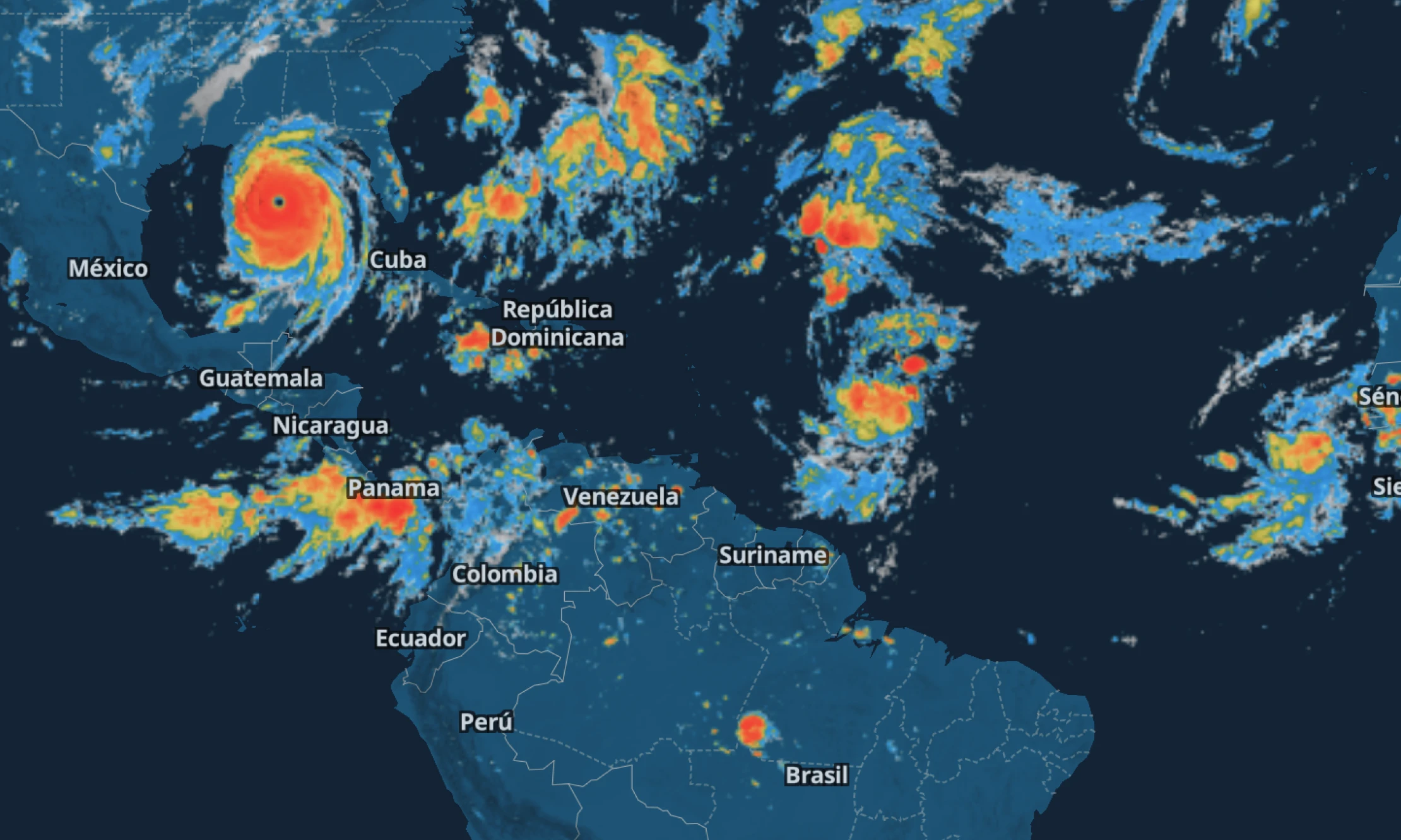 Map with hurricane and other weather features