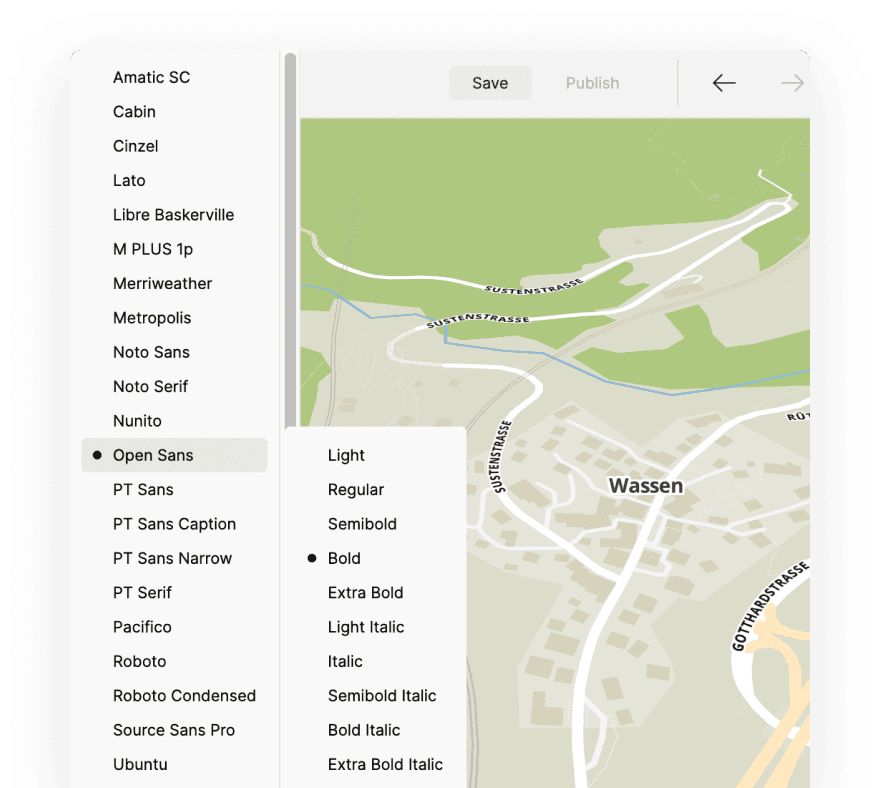 Dozens of fonts for your map in MapTiler customize