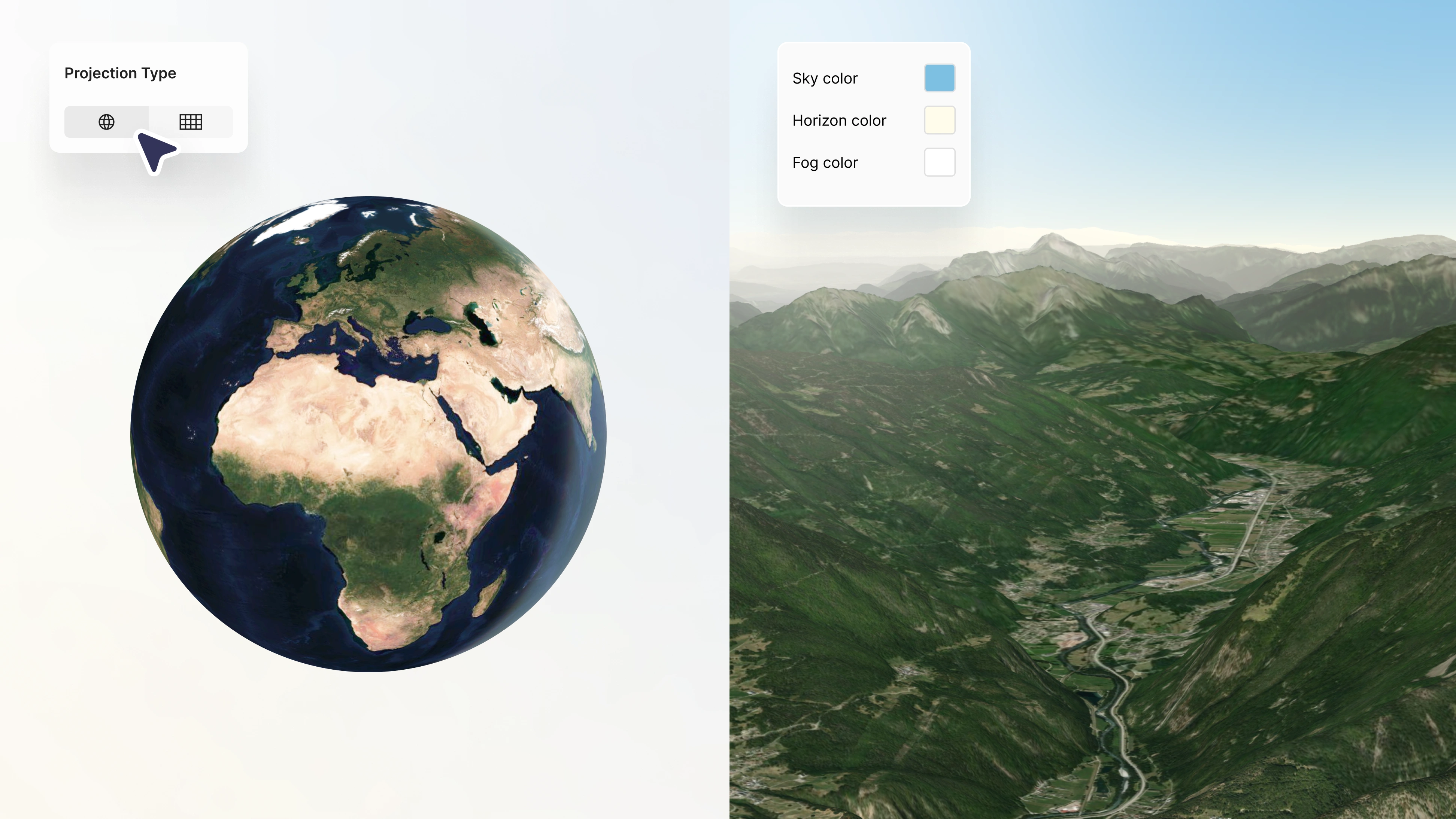 3d globe projection atmosphere adjustments