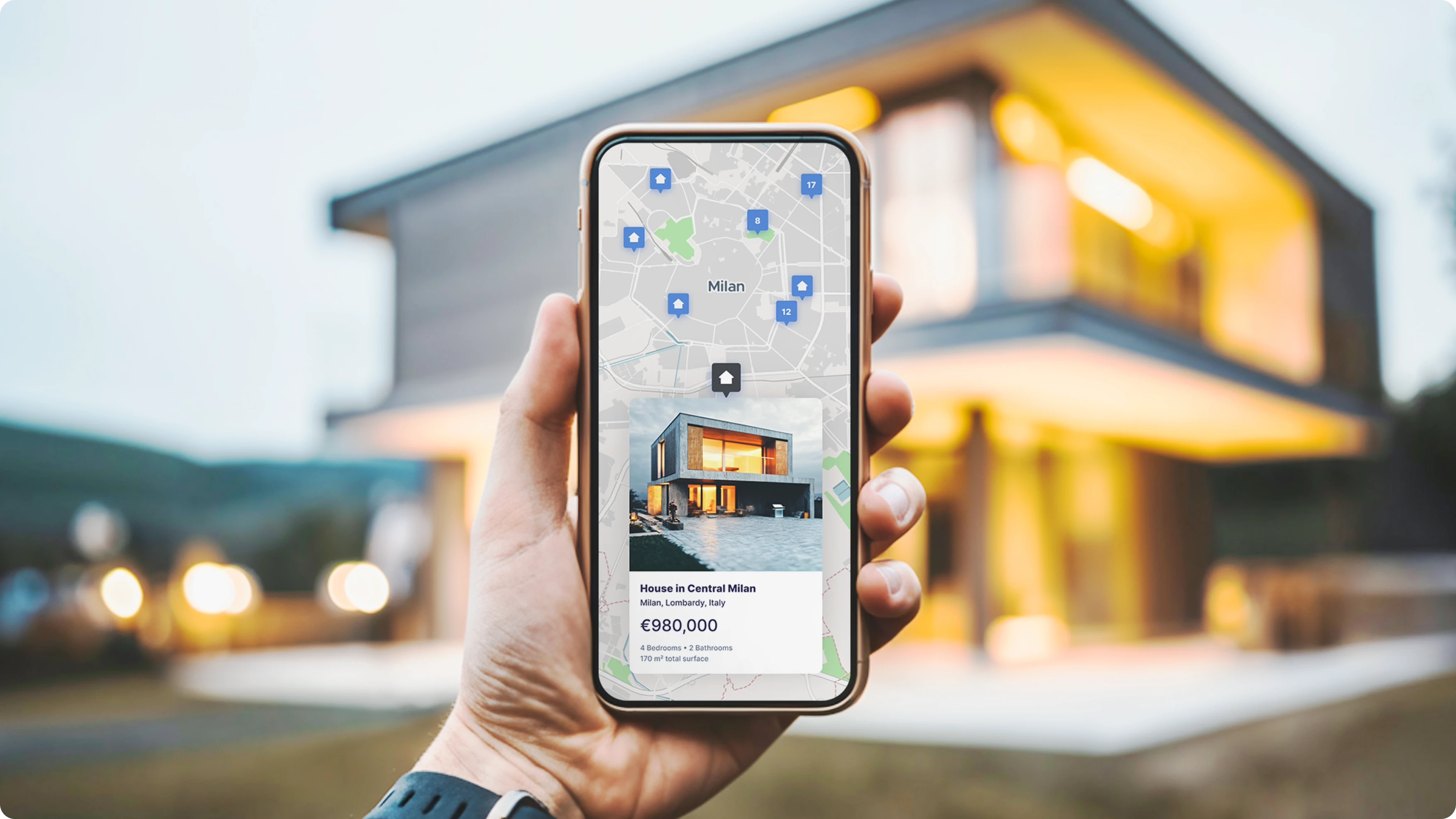 Real estate broker showing property on a map