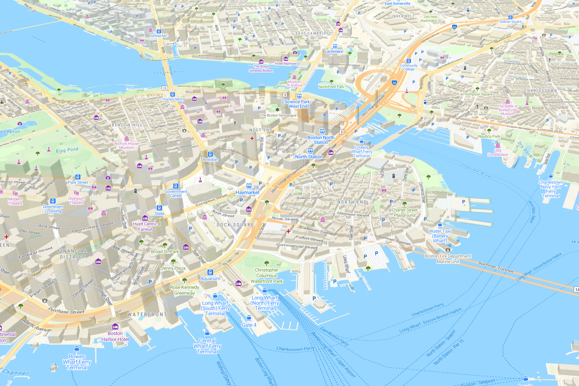 A 3D map in MapTiler's Streets Style