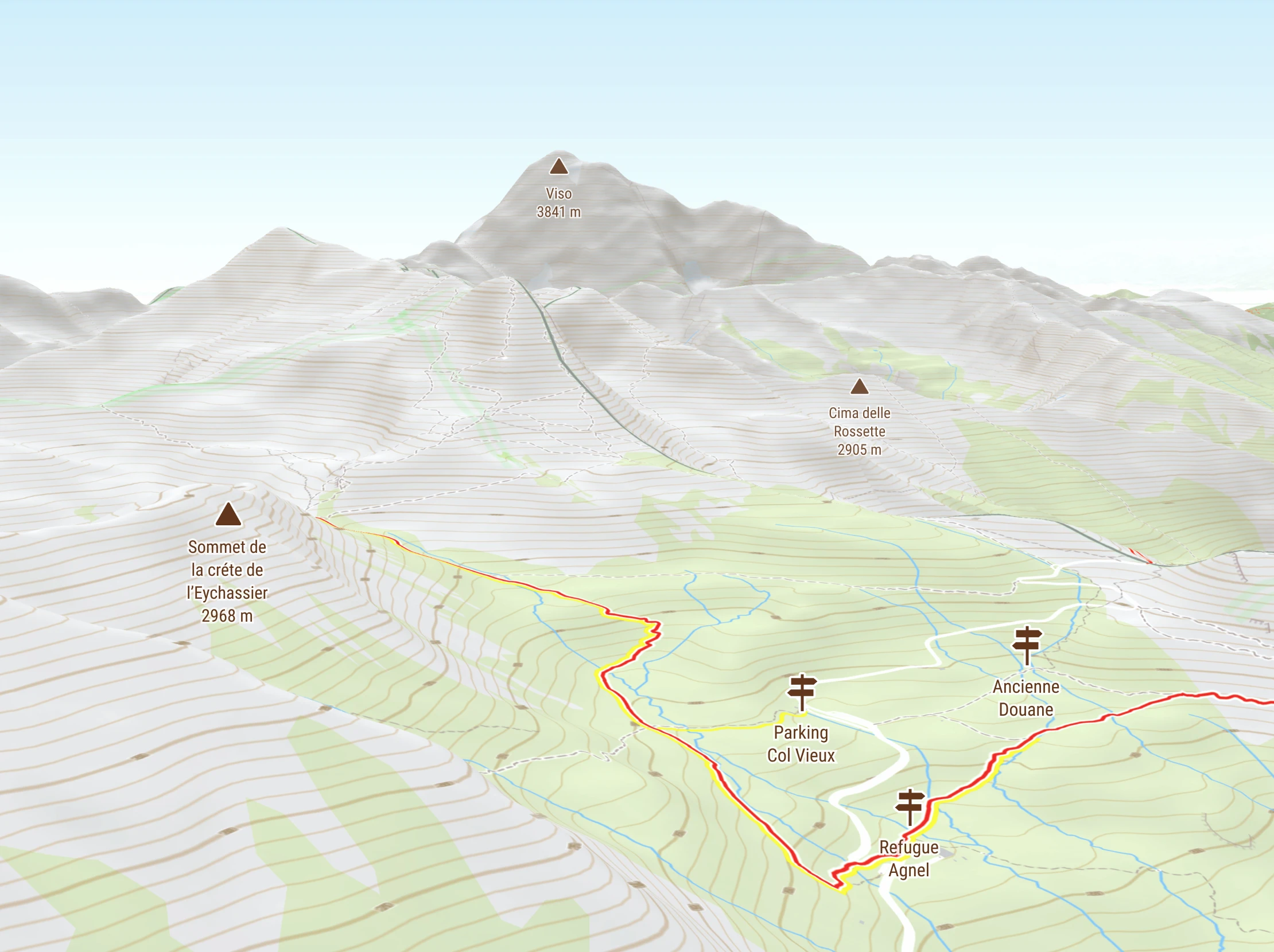 3D map with hiking trails