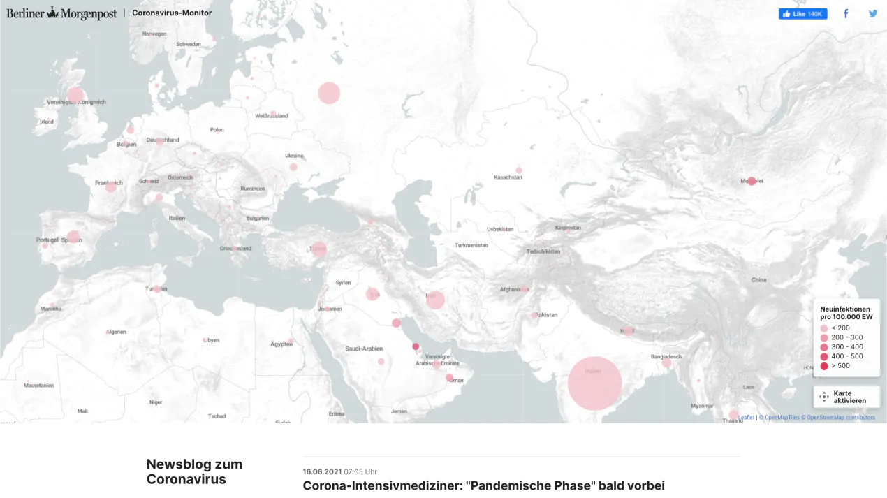 Map of Covid Pandemic on the Berliner Morgenpost website