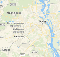 map of Kyjev written in Cyrilic