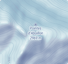 Hilltop of Pointes d'aboillon on Winter map