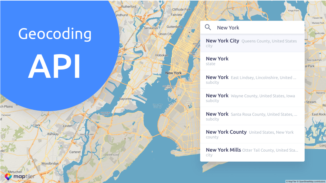 ニューヨークの地図の上に地名を検索する