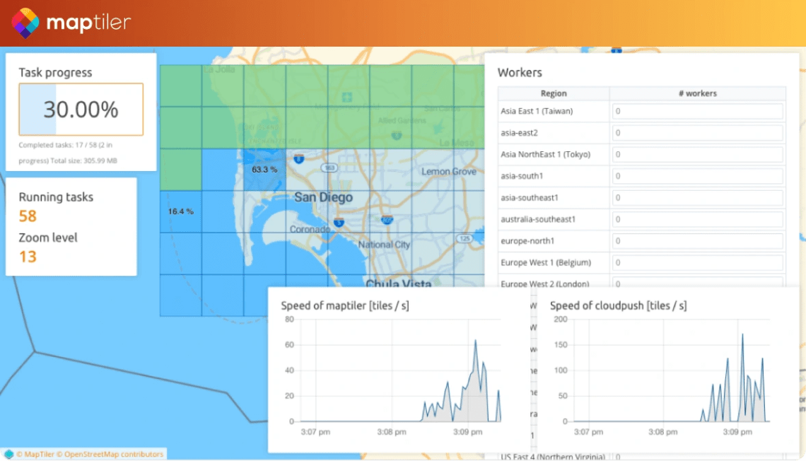 MapTiler Cluster processing aerial imagery of california