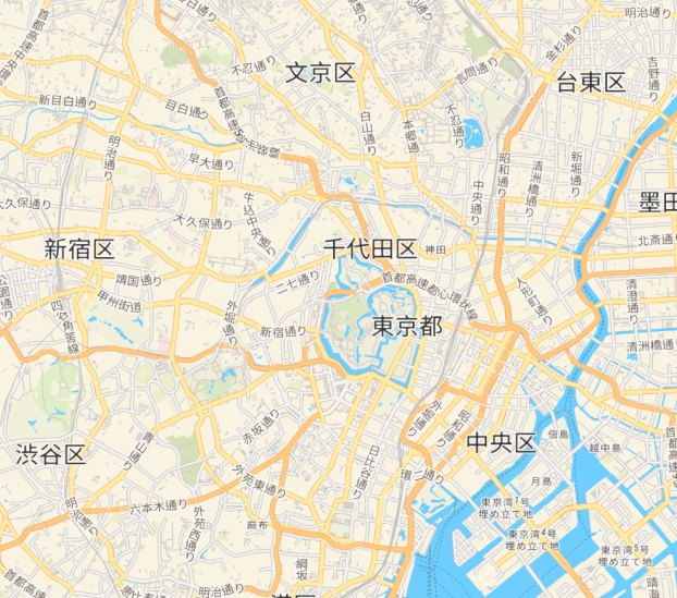 Mapa de Tokio con etiquetas en japonés