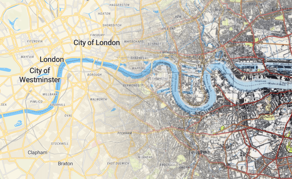 Map transition - modern and old one - London