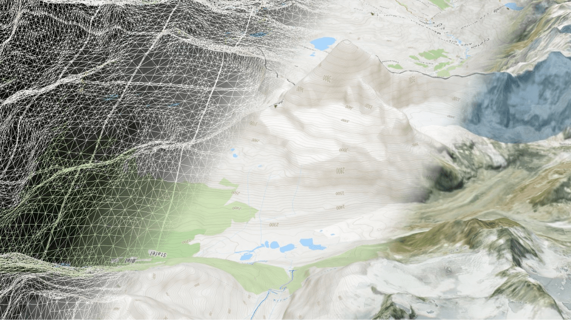 Terreno 3D mescolato con mappe satellitari e aeree per una visione realistica del mondo