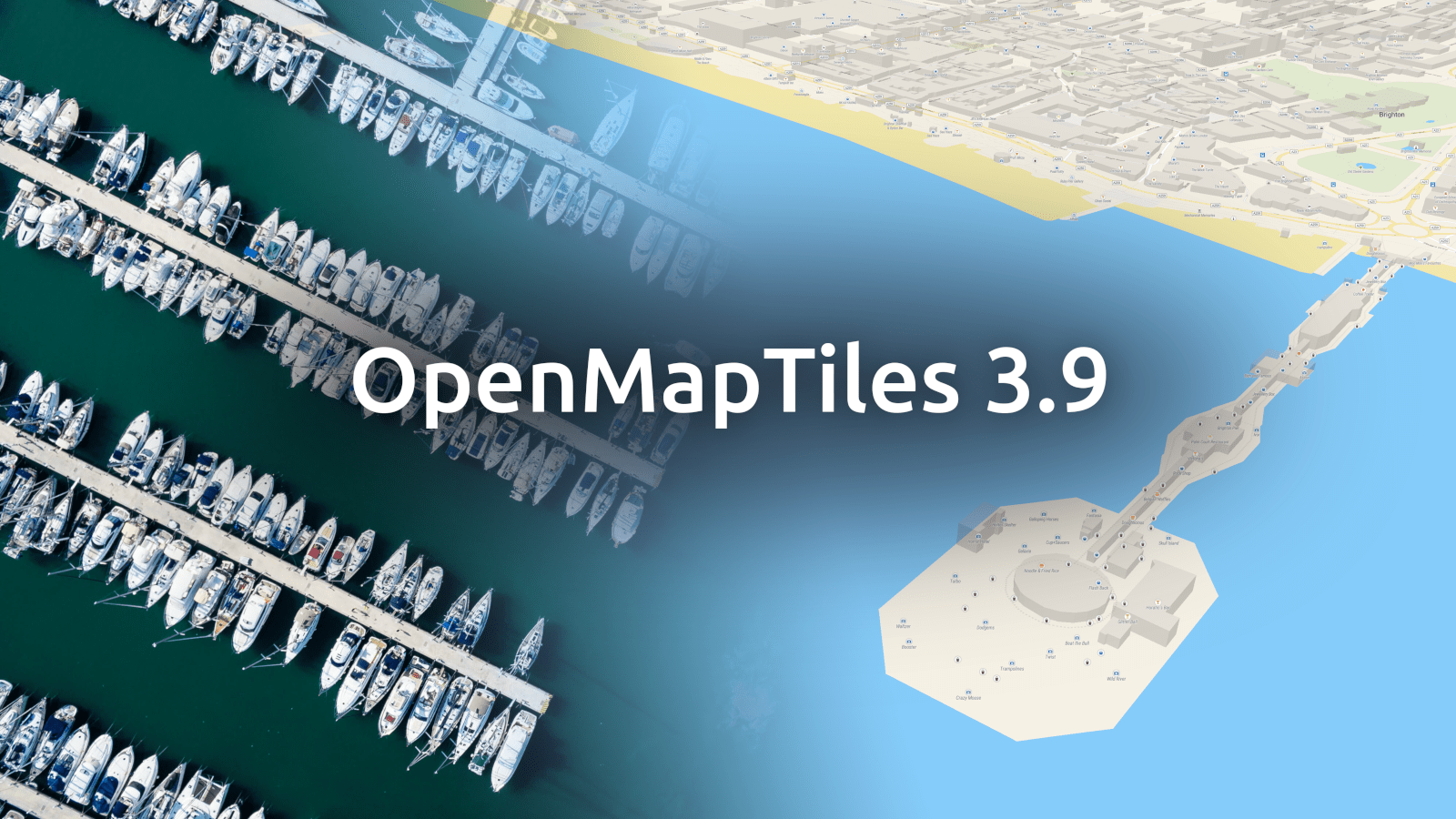 OpenMapTiles 3.9 with docks, piers, and multilingual street names image
