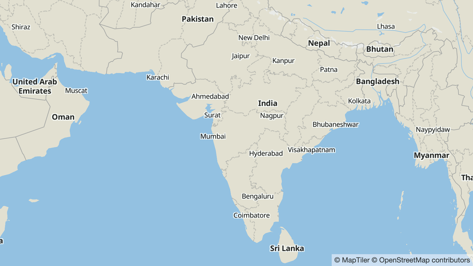 English, Hindi, and Tamil labels on the map of India