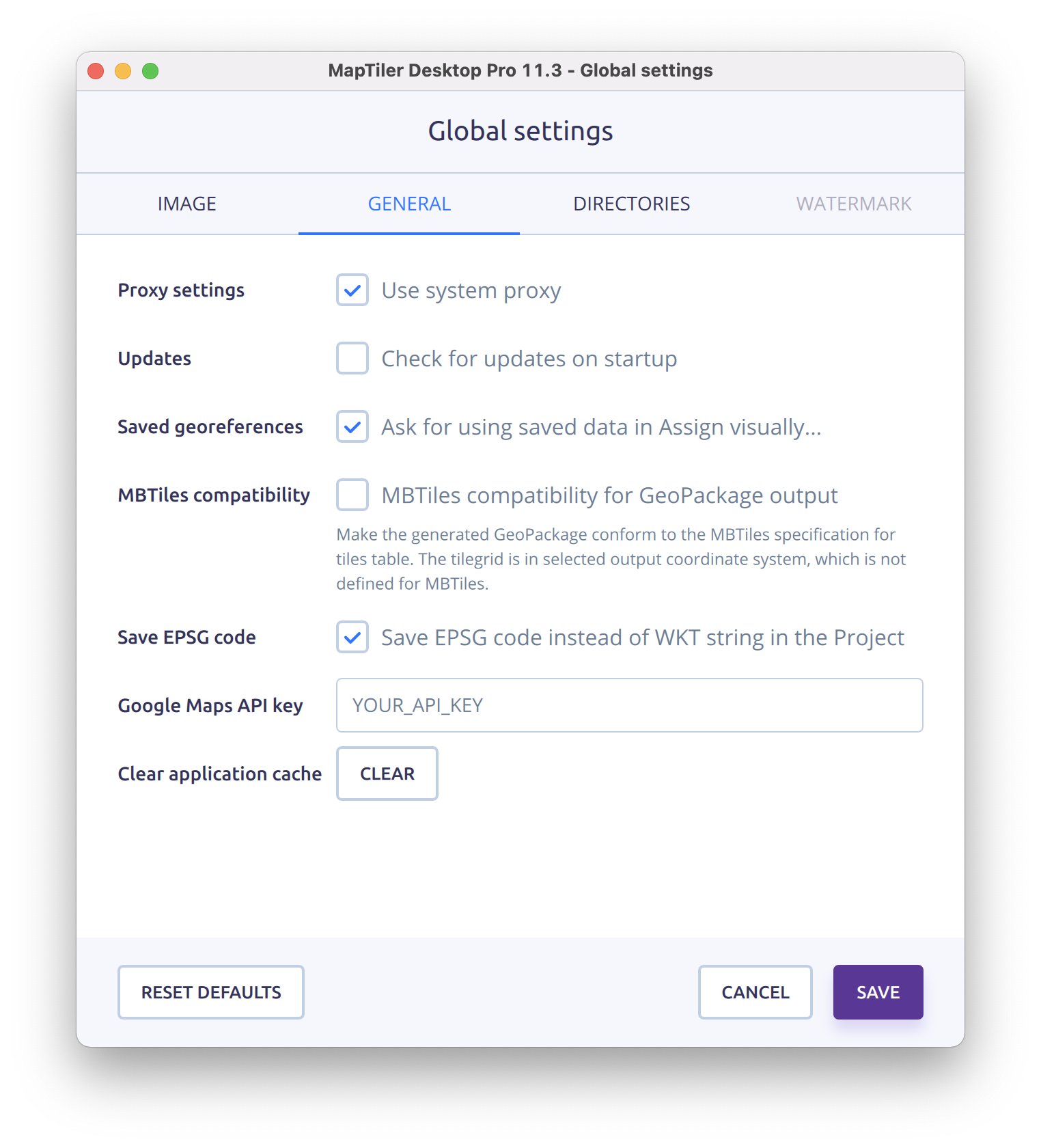 Global settings