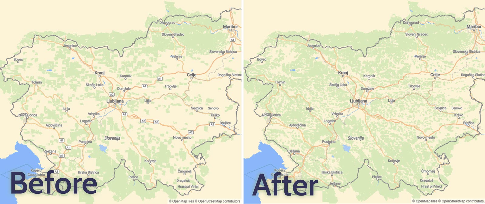 Before and After images of landcover and landuse improvements